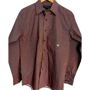 ARIAT LOGO WESTERN PRINT 100% COTTON SHIRT SZ M EUC